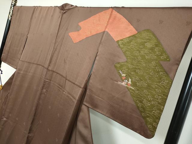 平和屋着物●訪問着　駒刺繍　草花文　金彩　正絹　逸品　DABI9670ud