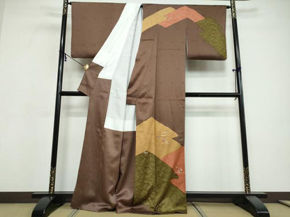 平和屋着物●訪問着　駒刺繍　草花文　金彩　正絹　逸品　DABI9670ud