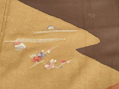 平和屋着物●訪問着　駒刺繍　草花文　金彩　正絹　逸品　DABI9670ud