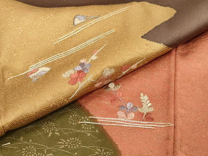 平和屋着物●訪問着　駒刺繍　草花文　金彩　正絹　逸品　DABI9670ud