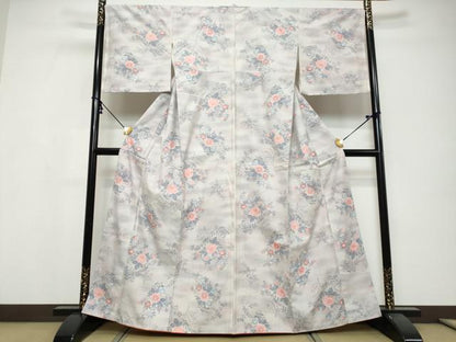 平和屋着物●上質な紬　草花文　正絹　逸品　DABI9671ud