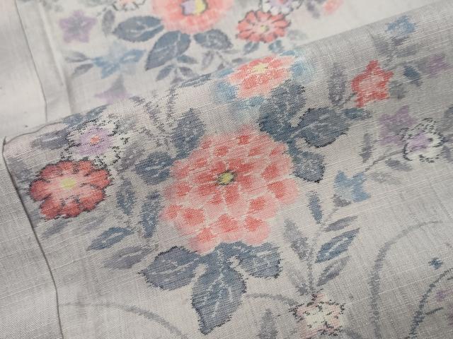 平和屋着物●上質な紬　草花文　正絹　逸品　DABI9671ud