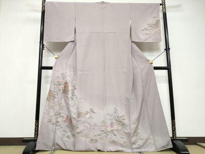 平和屋着物●中国三大刺繍　スワトウ刺繍　汕頭刺繍　総刺繍　訪問着　平安人物風景文　金糸　正絹　逸品　未使用　DABI9673ud