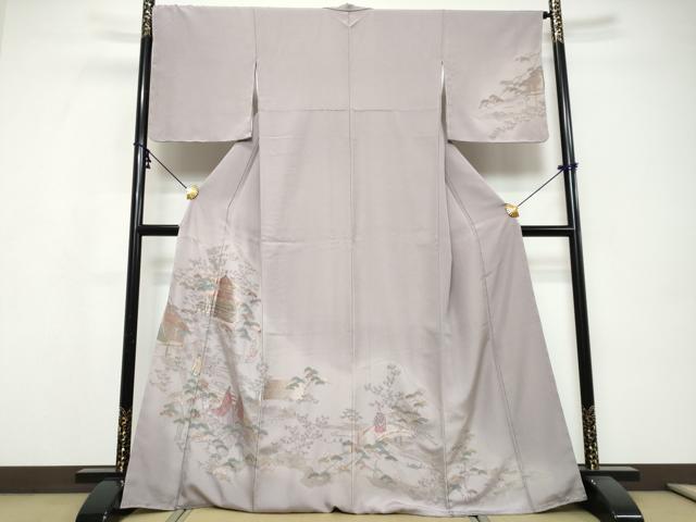 平和屋着物●中国三大刺繍　スワトウ刺繍　汕頭刺繍　総刺繍　訪問着　平安人物風景文　金糸　正絹　逸品　未使用　DABI9673ud