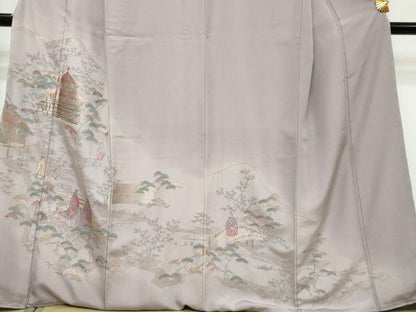 平和屋着物●中国三大刺繍　スワトウ刺繍　汕頭刺繍　総刺繍　訪問着　平安人物風景文　金糸　正絹　逸品　未使用　DABI9673ud