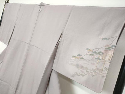 平和屋着物●中国三大刺繍　スワトウ刺繍　汕頭刺繍　総刺繍　訪問着　平安人物風景文　金糸　正絹　逸品　未使用　DABI9673ud