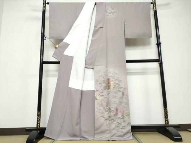 平和屋着物●中国三大刺繍　スワトウ刺繍　汕頭刺繍　総刺繍　訪問着　平安人物風景文　金糸　正絹　逸品　未使用　DABI9673ud