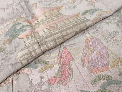 平和屋着物●中国三大刺繍　スワトウ刺繍　汕頭刺繍　総刺繍　訪問着　平安人物風景文　金糸　正絹　逸品　未使用　DABI9673ud