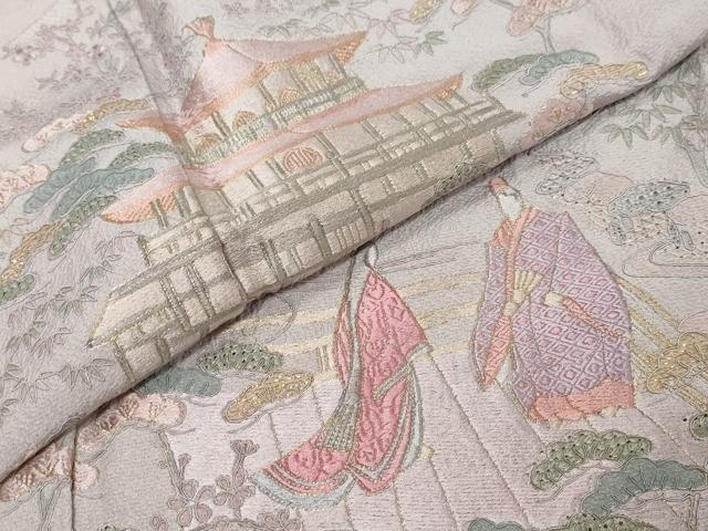 平和屋着物●中国三大刺繍　スワトウ刺繍　汕頭刺繍　総刺繍　訪問着　平安人物風景文　金糸　正絹　逸品　未使用　DABI9673ud