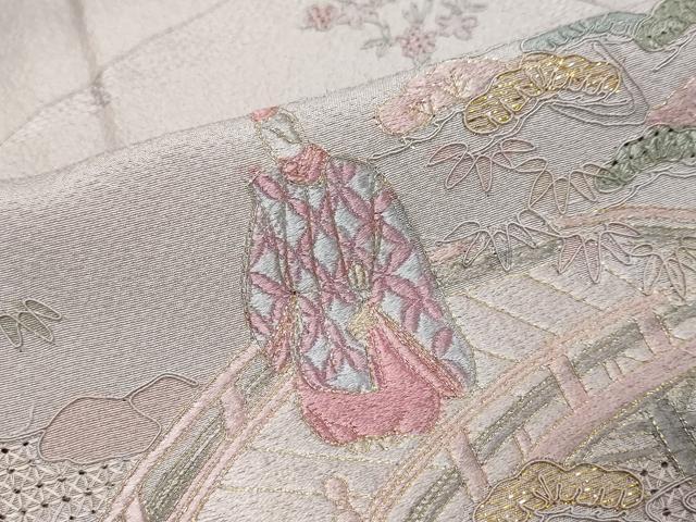 平和屋着物●中国三大刺繍　スワトウ刺繍　汕頭刺繍　総刺繍　訪問着　平安人物風景文　金糸　正絹　逸品　未使用　DABI9673ud