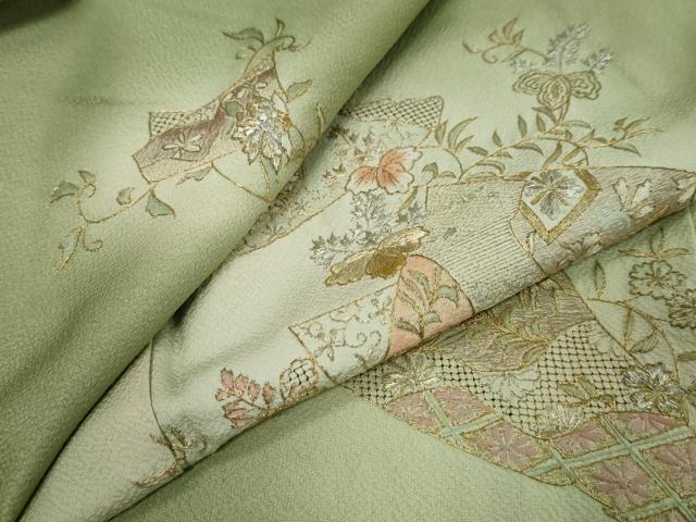 平和屋着物●中国三大刺繍　蘇州刺繍　総刺繍　訪問着　吉祥草花文　蛍暈し　金糸　そごう百貨店扱い　正絹　逸品　DABI9675ud