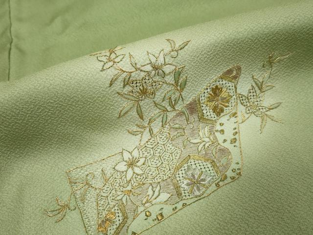 平和屋着物●中国三大刺繍　蘇州刺繍　総刺繍　訪問着　吉祥草花文　蛍暈し　金糸　そごう百貨店扱い　正絹　逸品　DABI9675ud