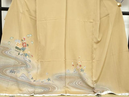 平和屋着物●おかべみつこ　訪問着　流水草花文　仮絵羽　正絹　逸品　未使用　DABI9681ud