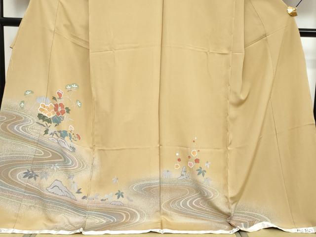 平和屋着物●おかべみつこ　訪問着　流水草花文　仮絵羽　正絹　逸品　未使用　DABI9681ud