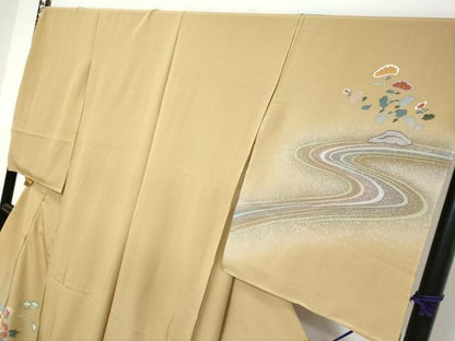 平和屋着物●おかべみつこ　訪問着　流水草花文　仮絵羽　正絹　逸品　未使用　DABI9681ud