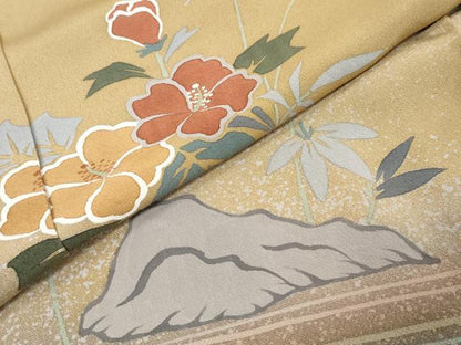 平和屋着物●おかべみつこ　訪問着　流水草花文　仮絵羽　正絹　逸品　未使用　DABI9681ud