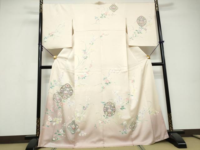 平和屋着物●訪問着　駒刺繍　草花文　暈し染め　金彩　正絹　逸品　DABI9682ud