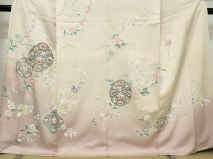 平和屋着物●訪問着　駒刺繍　草花文　暈し染め　金彩　正絹　逸品　DABI9682ud