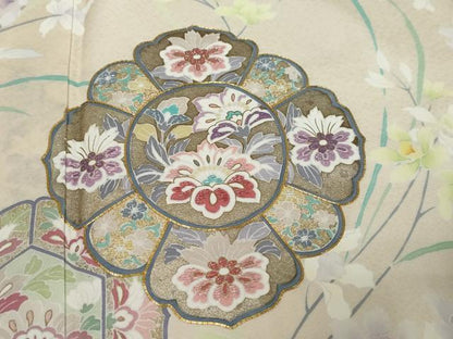 平和屋着物●訪問着　駒刺繍　草花文　暈し染め　金彩　正絹　逸品　DABI9682ud