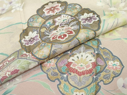 平和屋着物●訪問着　駒刺繍　草花文　暈し染め　金彩　正絹　逸品　DABI9682ud