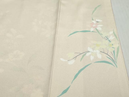 平和屋着物●訪問着　駒刺繍　草花文　暈し染め　金彩　正絹　逸品　DABI9682ud