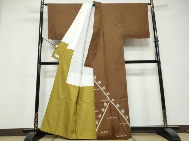 平和屋着物●手彫木版染　佐伯武晴　訪問着　紬地　抽象文様　やまと誂製　正絹　逸品　未使用　DABI9684ud