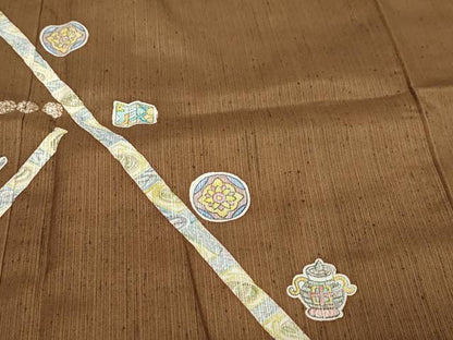 平和屋着物●手彫木版染　佐伯武晴　訪問着　紬地　抽象文様　やまと誂製　正絹　逸品　未使用　DABI9684ud