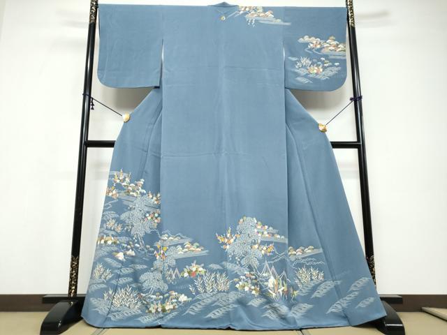 平和屋着物●訪問着　流水草花文　金彩　正絹　逸品　DABI9690ud