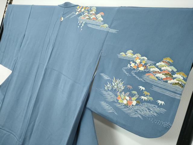 平和屋着物●訪問着　流水草花文　金彩　正絹　逸品　DABI9690ud
