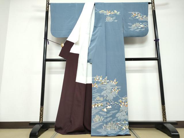 平和屋着物●訪問着　流水草花文　金彩　正絹　逸品　DABI9690ud