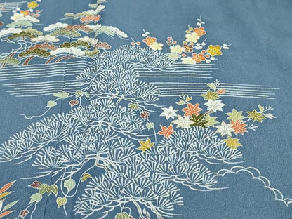 平和屋着物●訪問着　流水草花文　金彩　正絹　逸品　DABI9690ud
