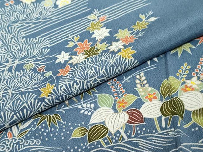 平和屋着物●訪問着　流水草花文　金彩　正絹　逸品　DABI9690ud