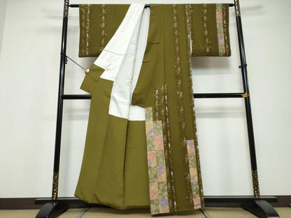 平和屋着物●訪問着　草花格子文　金彩　正絹　逸品　DABI9694ud