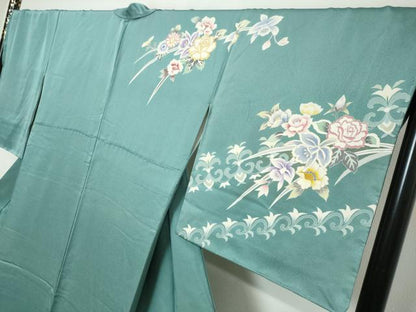 平和屋着物●訪問着　駒刺繍　草花文　金彩　正絹　逸品　未使用　DABI9696ud