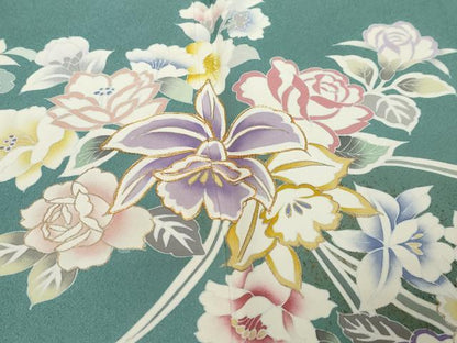 平和屋着物●訪問着　駒刺繍　草花文　金彩　正絹　逸品　未使用　DABI9696ud