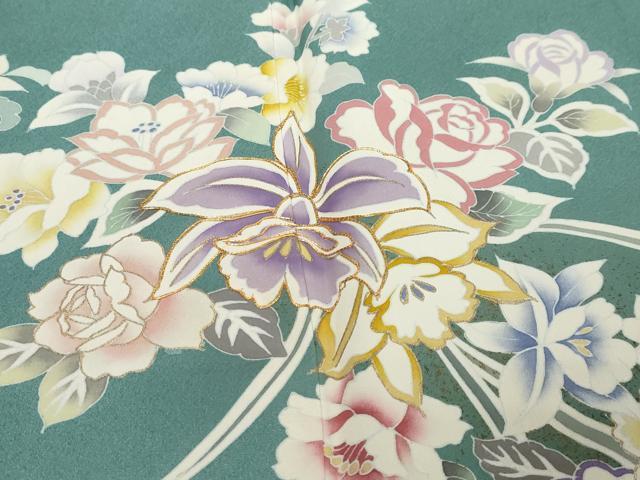 平和屋着物●訪問着　駒刺繍　草花文　金彩　正絹　逸品　未使用　DABI9696ud