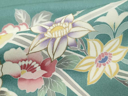 平和屋着物●訪問着　駒刺繍　草花文　金彩　正絹　逸品　未使用　DABI9696ud