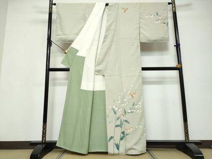 平和屋着物●京加賀糸目友禅作家　山崎巌　訪問着　花鳥文　正絹　逸品　未使用　DABI9697ud