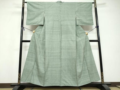 平和屋着物●上質な紬　利休鼠色　正絹　逸品　DABI9698ud