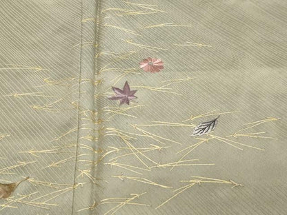 平和屋着物●訪問着　刺繍　草花文　敷松葉　暈し染め　金彩　三越扱い　正絹　逸品　DABI9699ud