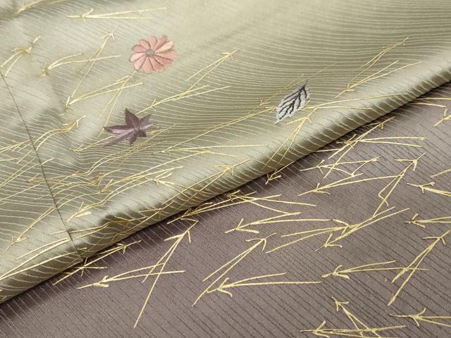 平和屋着物●訪問着　刺繍　草花文　敷松葉　暈し染め　金彩　三越扱い　正絹　逸品　DABI9699ud