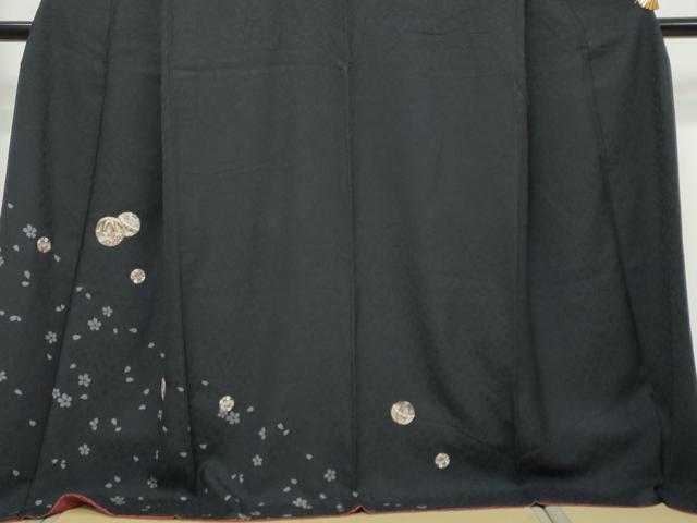 平和屋着物●訪問着　刺繍　手毬草花文　黒地　金糸　ロング丈　正絹　逸品　DABI9701ud