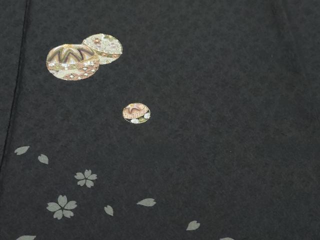 平和屋着物●訪問着　刺繍　手毬草花文　黒地　金糸　ロング丈　正絹　逸品　DABI9701ud