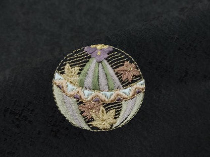 平和屋着物●訪問着　刺繍　手毬草花文　黒地　金糸　ロング丈　正絹　逸品　DABI9701ud