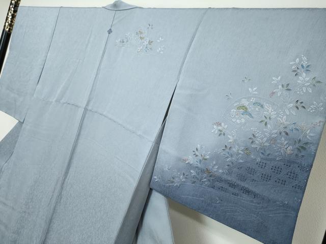 平和屋着物●中国三大刺繍　相良刺繍　汕頭刺繍　総刺繍　訪問着　地紙草花文　暈し染め　金糸　ほていや扱い　正絹　逸品　DABI9706ud