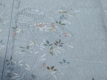 平和屋着物●中国三大刺繍　相良刺繍　汕頭刺繍　総刺繍　訪問着　地紙草花文　暈し染め　金糸　ほていや扱い　正絹　逸品　DABI9706ud