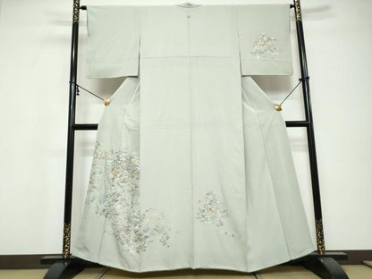 平和屋着物●中国三大刺繍　相良刺繍　総刺繍　訪問着　風景草花文　金糸　正絹　逸品　DABI9707ud