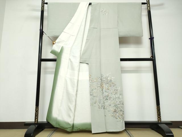 平和屋着物●中国三大刺繍　相良刺繍　総刺繍　訪問着　風景草花文　金糸　正絹　逸品　DABI9707ud