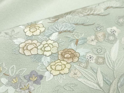 平和屋着物●中国三大刺繍　相良刺繍　総刺繍　訪問着　風景草花文　金糸　正絹　逸品　DABI9707ud