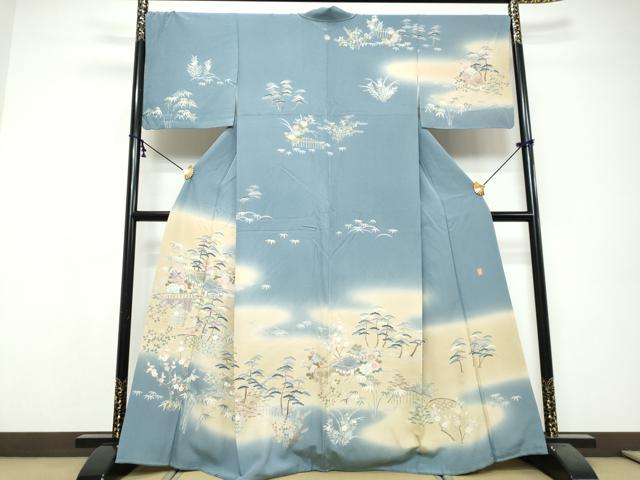 平和屋着物●訪問着　友禅　作家物　風景草花籬文　暈し染め　正絹　逸品　DABI9708ud